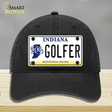 Golfer Indiana Novelty License Plate Hat Unconstructed Cotton / Black