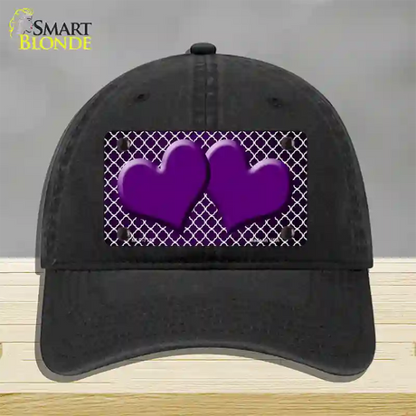 Purple White Quatrefoil Hearts Oil Rubbed Novelty License Plate Hat Unconstructed Cotton / Black