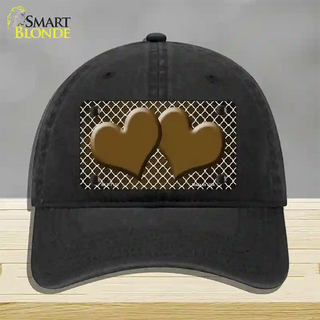 Brown White Quatrefoil Hearts Oil Rubbed Novelty License Plate Hat Unconstructed Cotton / Black