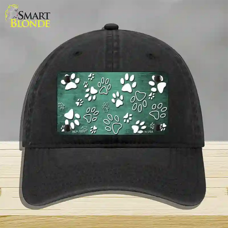 Mint White Paw Oil Rubbed Novelty License Plate Hat Unconstructed Cotton / Black