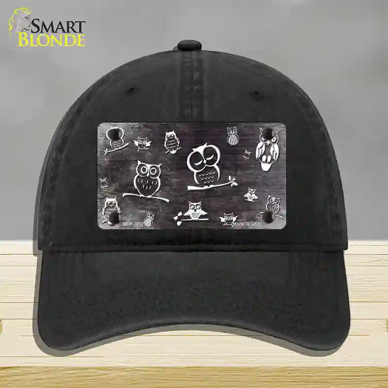 Black White Owl Oil Rubbed Novelty License Plate Hat Unconstructed Cotton / Black