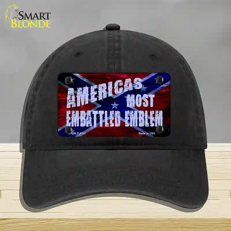 Americas Most Embattled Emblem Novelty License Plate Hat Unconstructed Cotton / Black