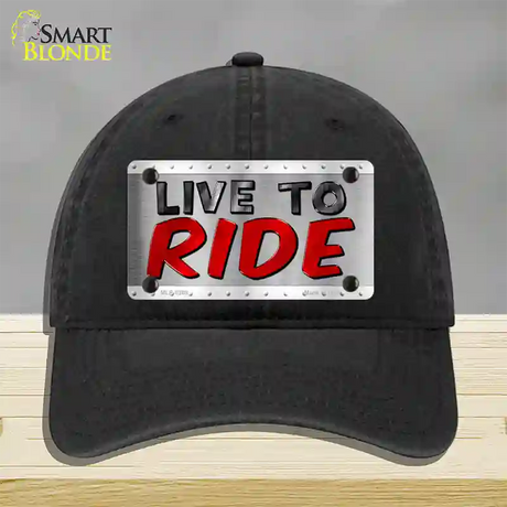 Live To Ride Shiny Novelty License Plate Hat Unconstructed Cotton / Black