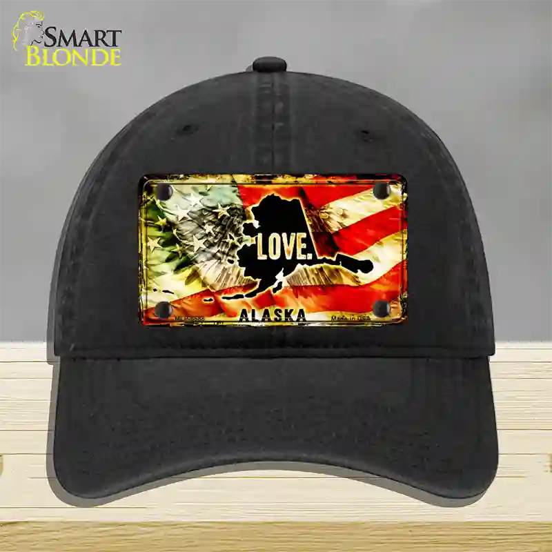 Alaska Love Novelty License Plate Hat Unconstructed Cotton / Black