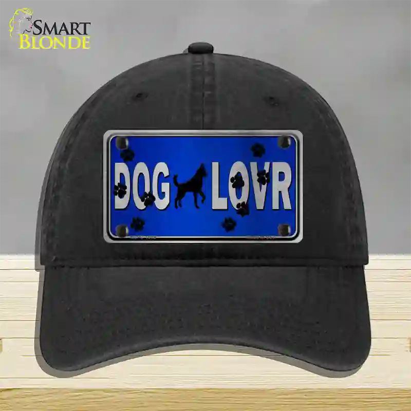 Dog Lover Blue Brushed Chrome Novelty License Plate Hat Tag Unconstructed Cotton / Black