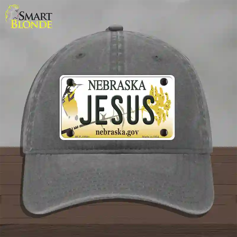Jesus Nebraska Novelty License Plate Hat Unconstructed Cotton / Charcoal