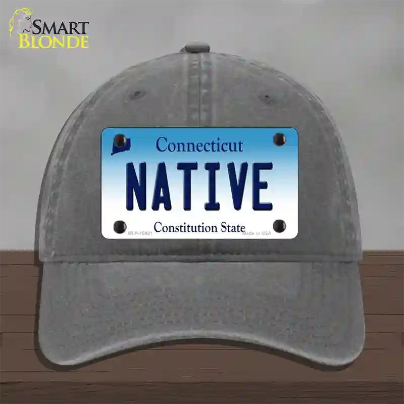 Native Connecticut Novelty License Plate Hat Unconstructed Cotton / Charcoal