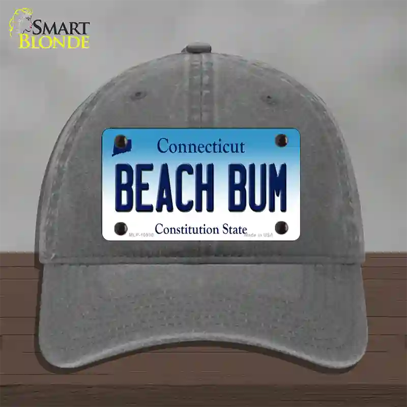 Beach Bum Connecticut Novelty License Plate Hat Unconstructed Cotton / Charcoal