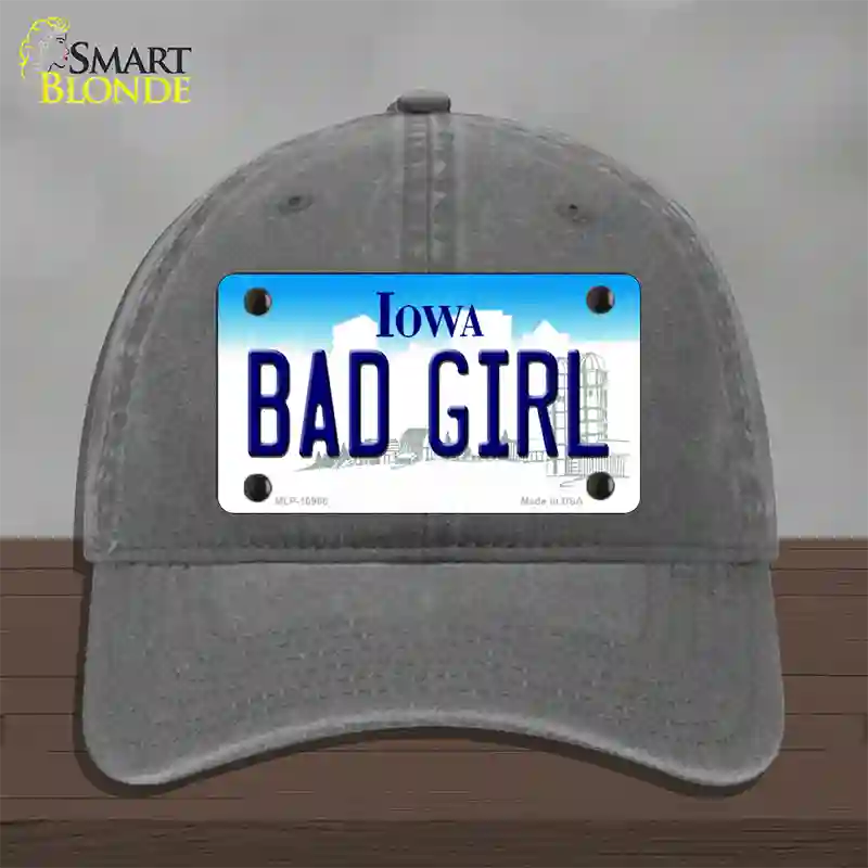 Bad Girl Iowa Novelty License Plate Hat Unconstructed Cotton / Charcoal