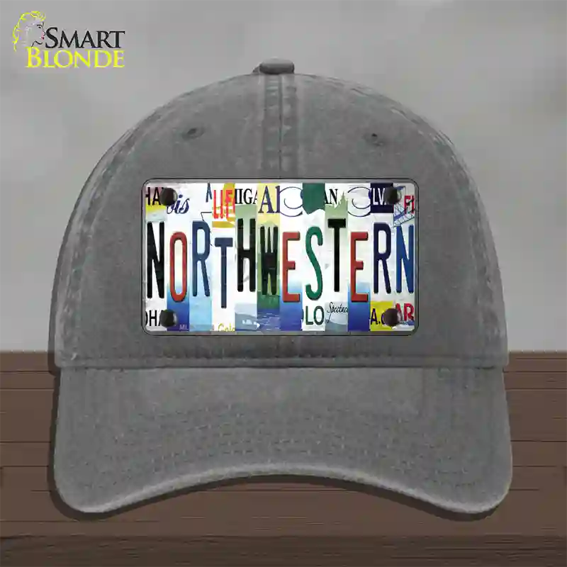Northwestern Strip Art Novelty License Plate Hat Tag Unconstructed Cotton Charcoal
