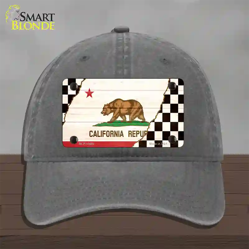 California Racing Flag Novelty License Plate Hat Tag Unconstructed Cotton Charcoal