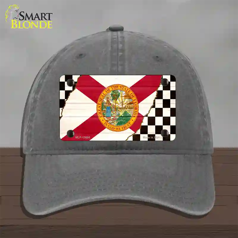 Florida Racing Flag Novelty License Plate Hat Tag Unconstructed Cotton Charcoal