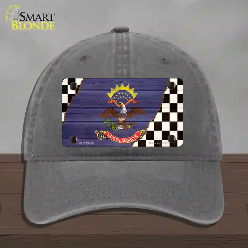North Dakota Racing Flag Novelty License Plate Hat Tag Unconstructed Cotton Charcoal