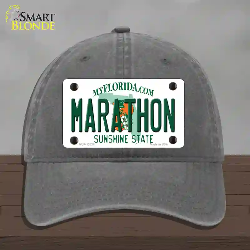 Marathon Florida Novelty License Plate Hat Tag Unconstructed Cotton Charcoal