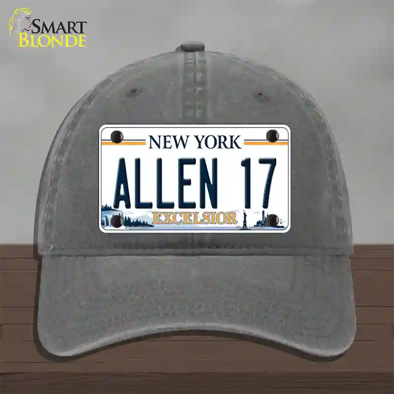 Allen 17 NY Excelsior Novelty License Plate Hat Tag Unconstructed Cotton Charcoal