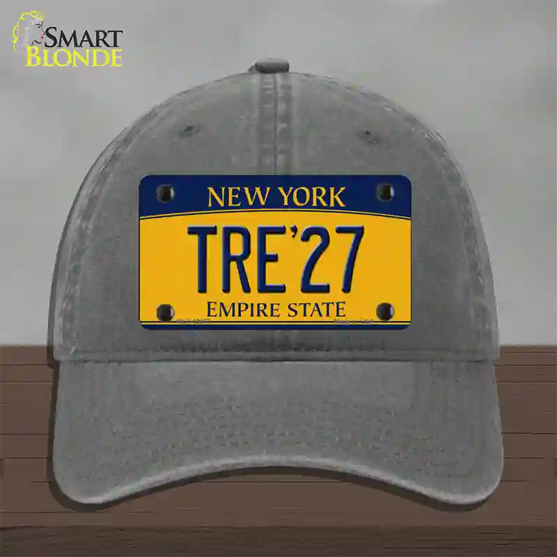 Tre 27 New York Yellow Novelty License Plate Hat Tag Unconstructed Cotton Charcoal