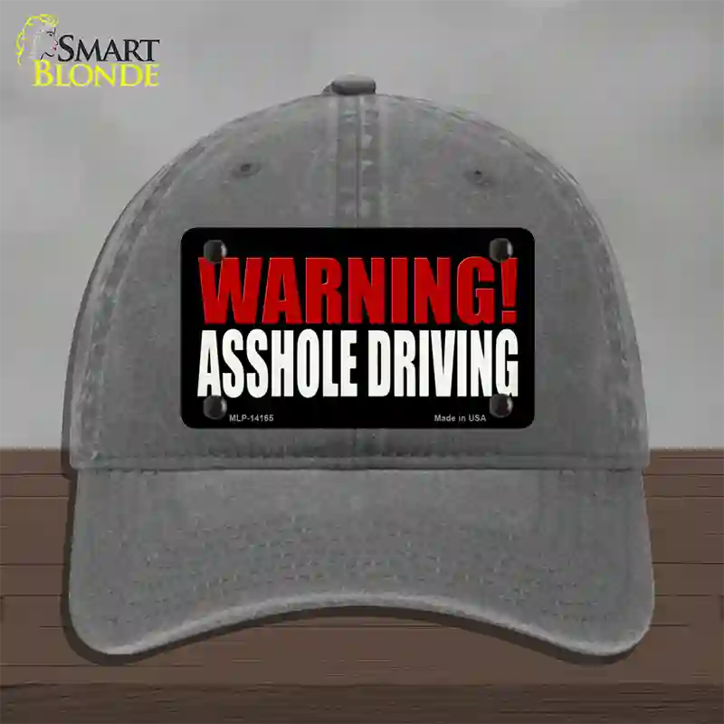 Warning Asshole Driving Novelty License Plate Hat Unconstructed Cotton / Charcoal