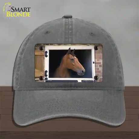 Horse In Barn Novelty License Plate Hat Unconstructed Cotton / Charcoal