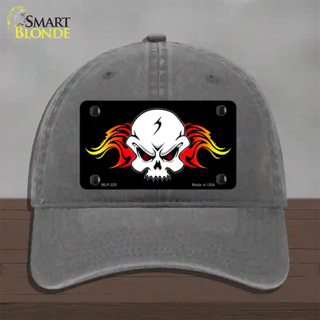 Skull Flame Novelty License Plate Hat Unconstructed Cotton / Charcoal