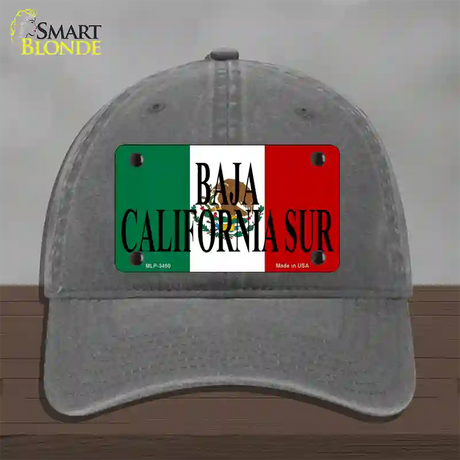 Baja California Sur Mexico Flag Novelty License Plate Hat Unconstructed Cotton / Charcoal