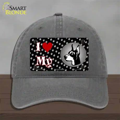 I Love My Doberman Novelty License Plate Hat Unconstructed Cotton / Charcoal