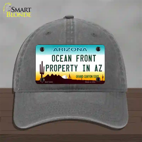 Ocean Front Property Novelty License Plate Hat Unconstructed Cotton / Charcoal