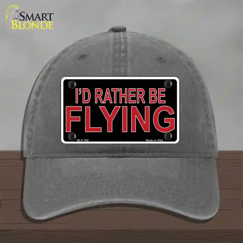 Rather Be Flying Novelty License Plate Hat Unconstructed Cotton Charcoal