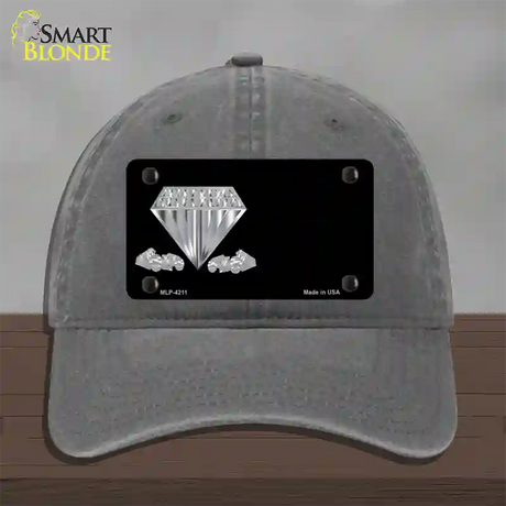 Diamonds Offset Novelty License Plate Hat Unconstructed Cotton / Charcoal