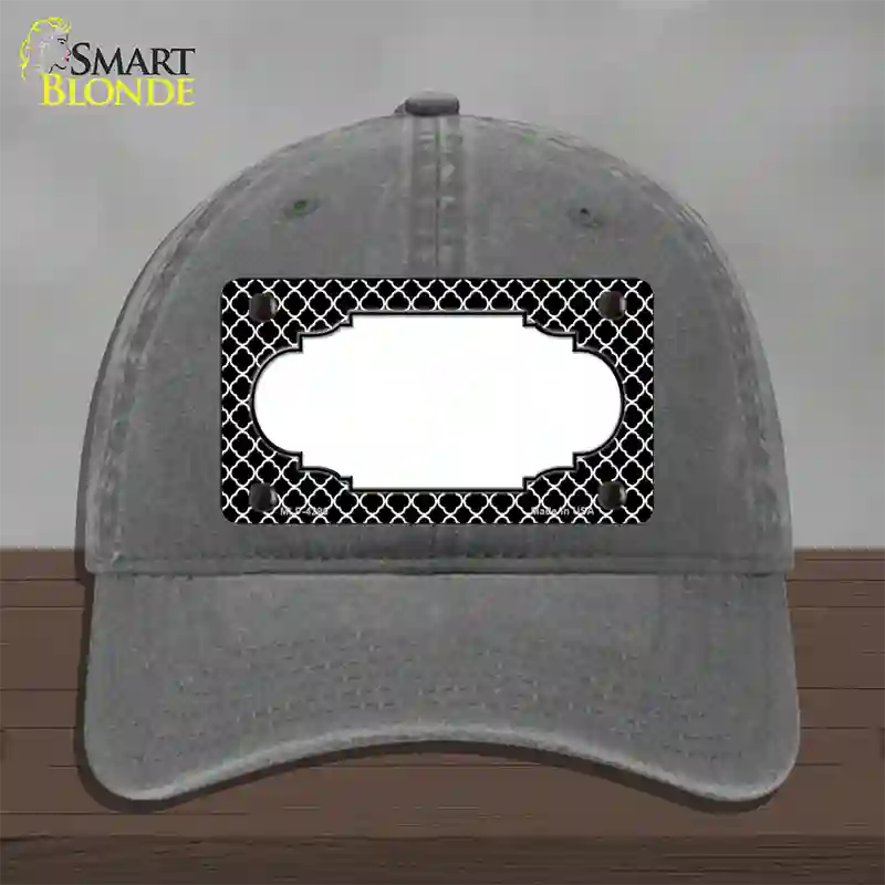 Black White Quatrefoil Center Scallop Novelty License Plate Hat Unconstructed Cotton / Charcoal