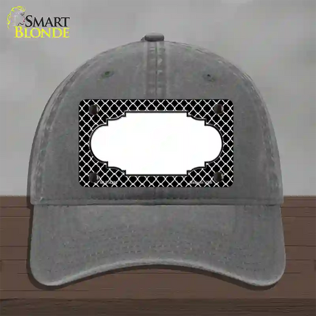 Black White Quatrefoil Center Scallop Novelty License Plate Hat Unconstructed Cotton / Charcoal