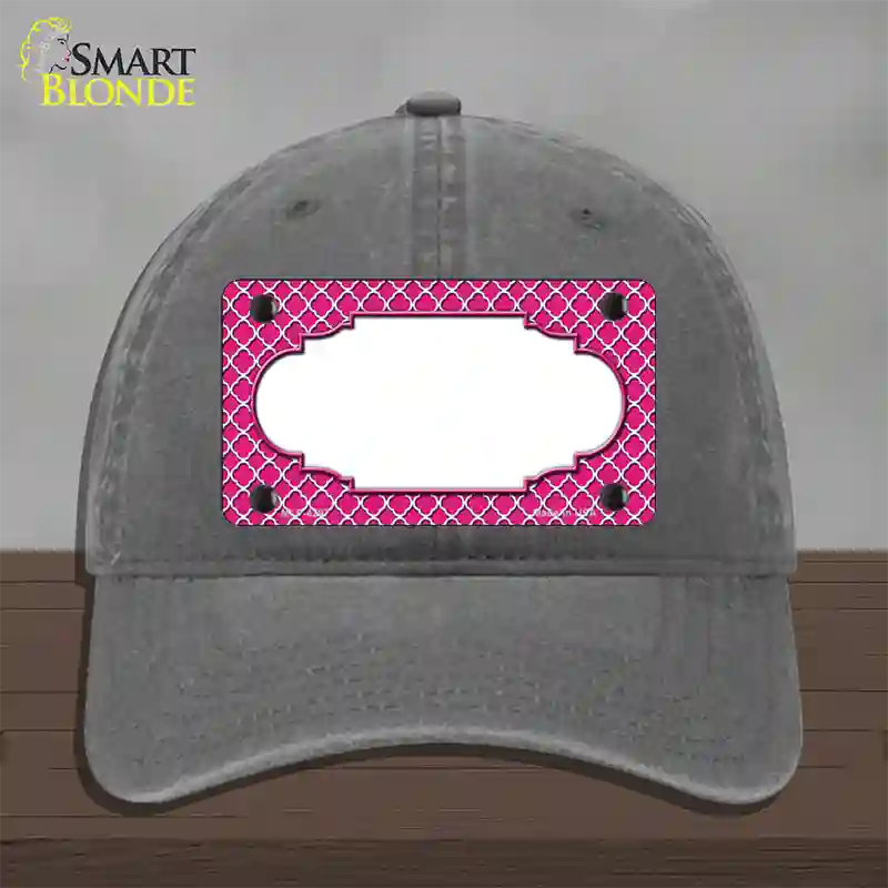 Pink White Quatrefoil Center Scallop Novelty License Plate Hat Unconstructed Cotton / Charcoal
