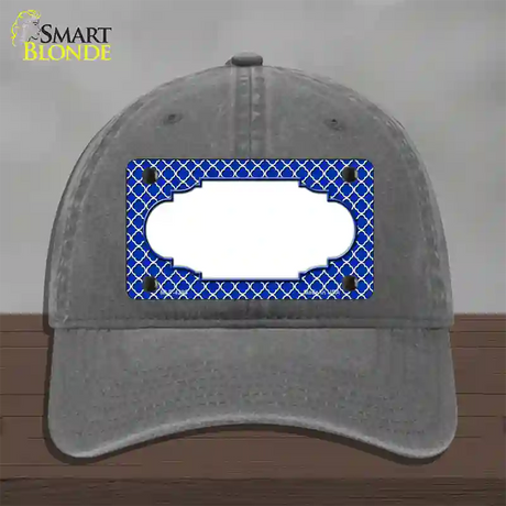 Blue White Quatrefoil Center Scallop Novelty License Plate Hat Unconstructed Cotton / Charcoal