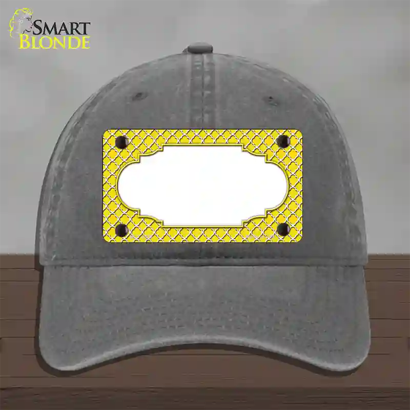 Yellow White Quatrefoil Center Scallop Novelty License Plate Hat Unconstructed Cotton / Charcoal