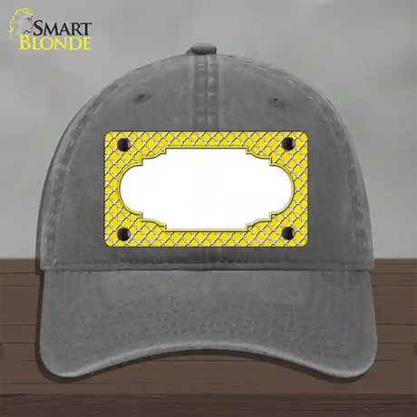 Yellow White Quatrefoil Center Scallop Novelty License Plate Hat Unconstructed Cotton / Charcoal