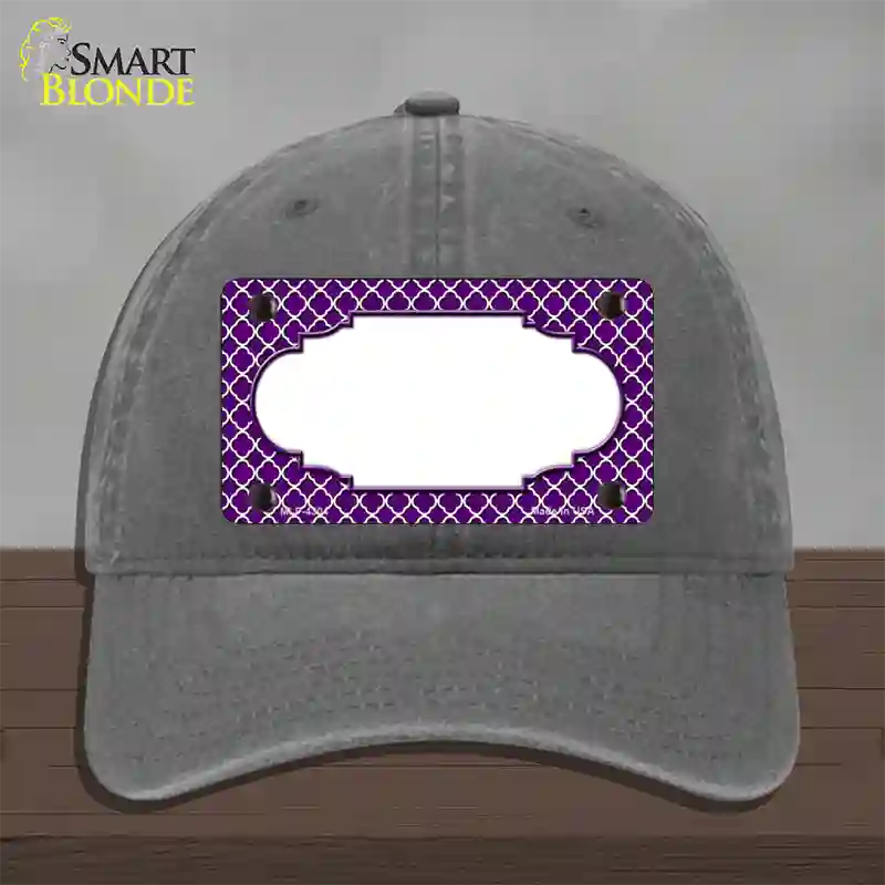 Purple White Quatrefoil Center Scallop Novelty License Plate Hat Unconstructed Cotton / Charcoal