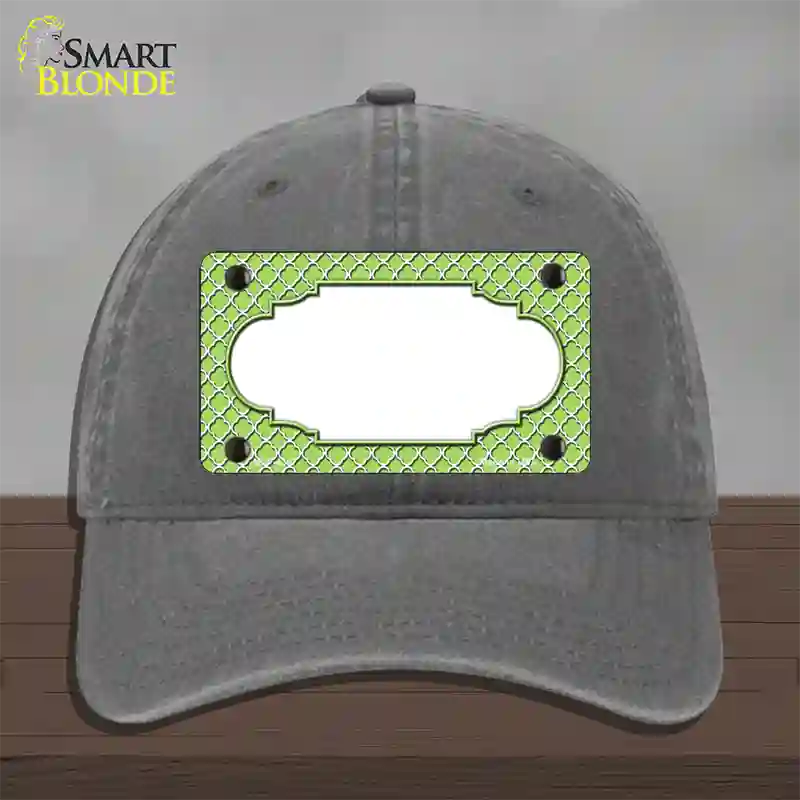 Lime Green White Quatrefoil Center Scallop Novelty License Plate Hat Unconstructed Cotton / Charcoal