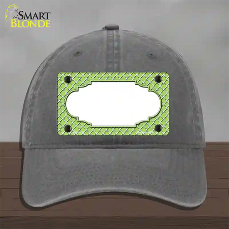 Lime Green White Quatrefoil Center Scallop Novelty License Plate Hat Unconstructed Cotton / Charcoal