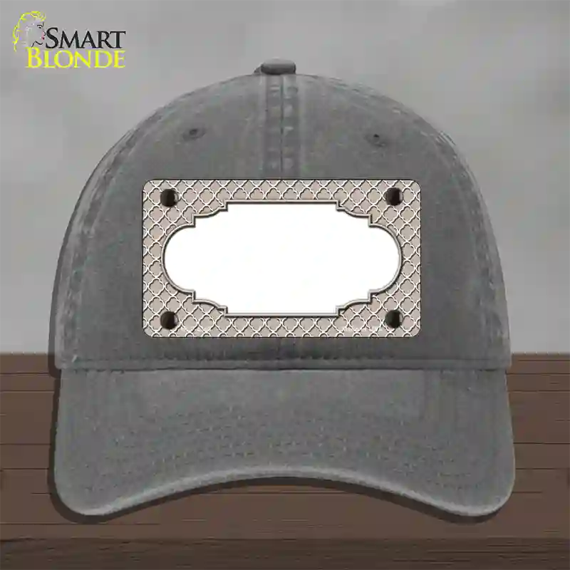 Tan White Quatrefoil Center Scallop Novelty License Plate Hat Unconstructed Cotton / Charcoal