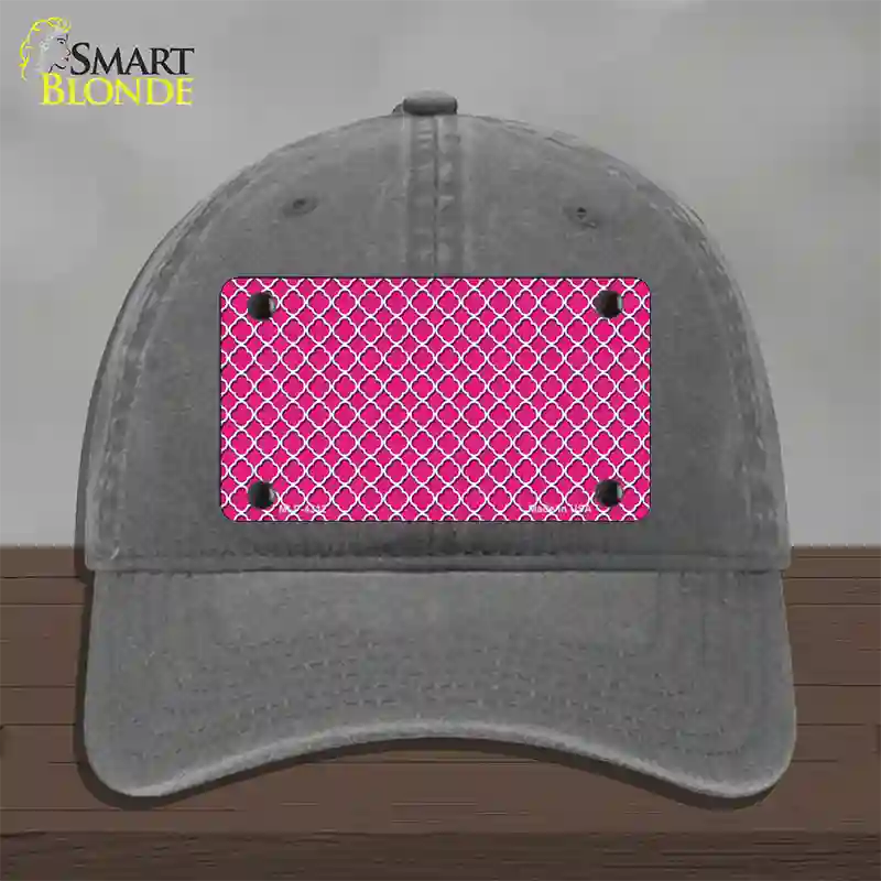 Pink White Quatrefoil Novelty License Plate Hat Unconstructed Cotton / Charcoal