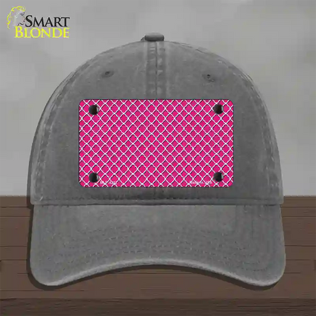 Pink White Quatrefoil Novelty License Plate Hat Unconstructed Cotton / Charcoal