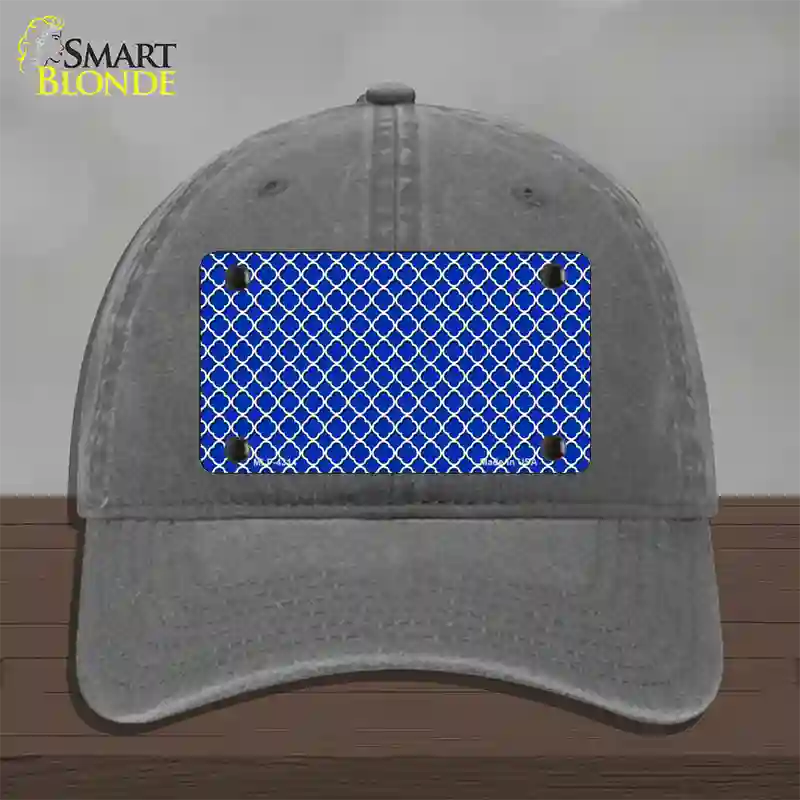 Blue White Quatrefoil Novelty License Plate Hat Unconstructed Cotton / Charcoal