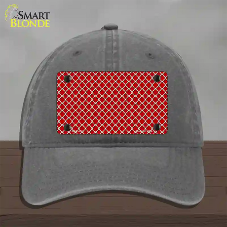 Red White Quatrefoil Novelty License Plate Hat Unconstructed Cotton / Charcoal