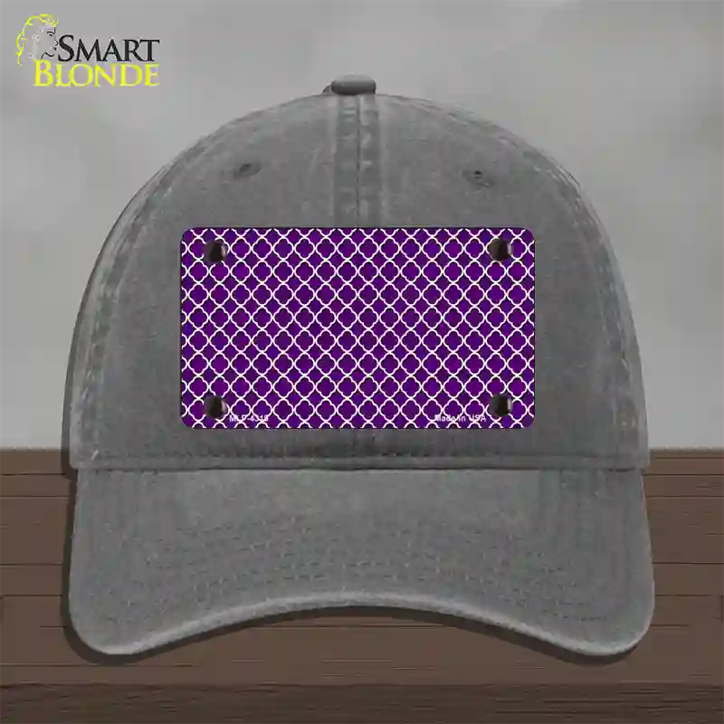 Purple White Quatrefoil Novelty License Plate Hat Unconstructed Cotton / Charcoal