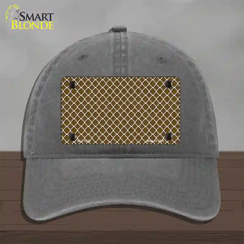 Brown White Quatrefoil Novelty License Plate Hat Unconstructed Cotton / Charcoal