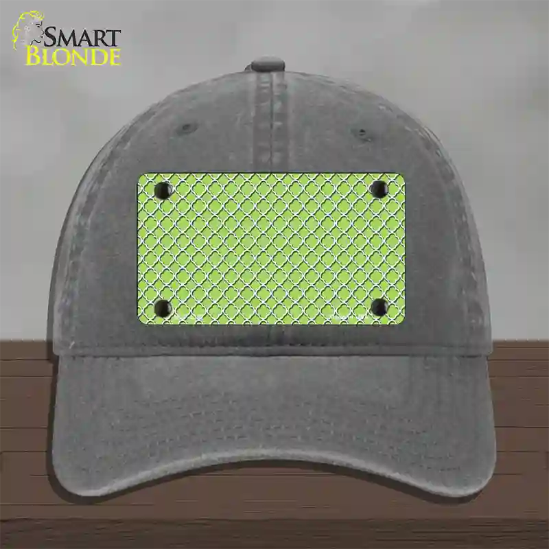Lime Green White Quatrefoil Novelty License Plate Hat Unconstructed Cotton / Charcoal