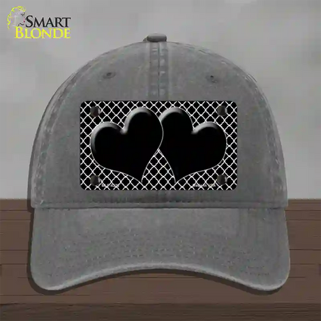 Black White Quatrefoil Black Center Hearts Novelty License Plate Hat Unconstructed Cotton / Charcoal