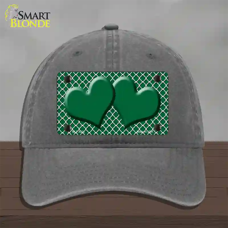Green White Quatrefoil Green Center Hearts Novelty License Plate Hat Unconstructed Cotton / Charcoal