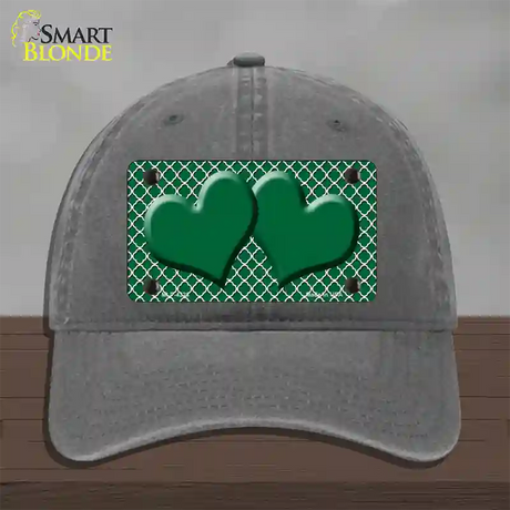 Green White Quatrefoil Green Center Hearts Novelty License Plate Hat Unconstructed Cotton / Charcoal