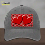 Red White Quatrefoil Red Center Hearts Novelty License Plate Hat Unconstructed Cotton / Charcoal