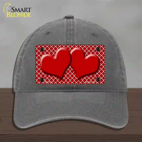 Red White Quatrefoil Red Center Hearts Novelty License Plate Hat Unconstructed Cotton / Charcoal